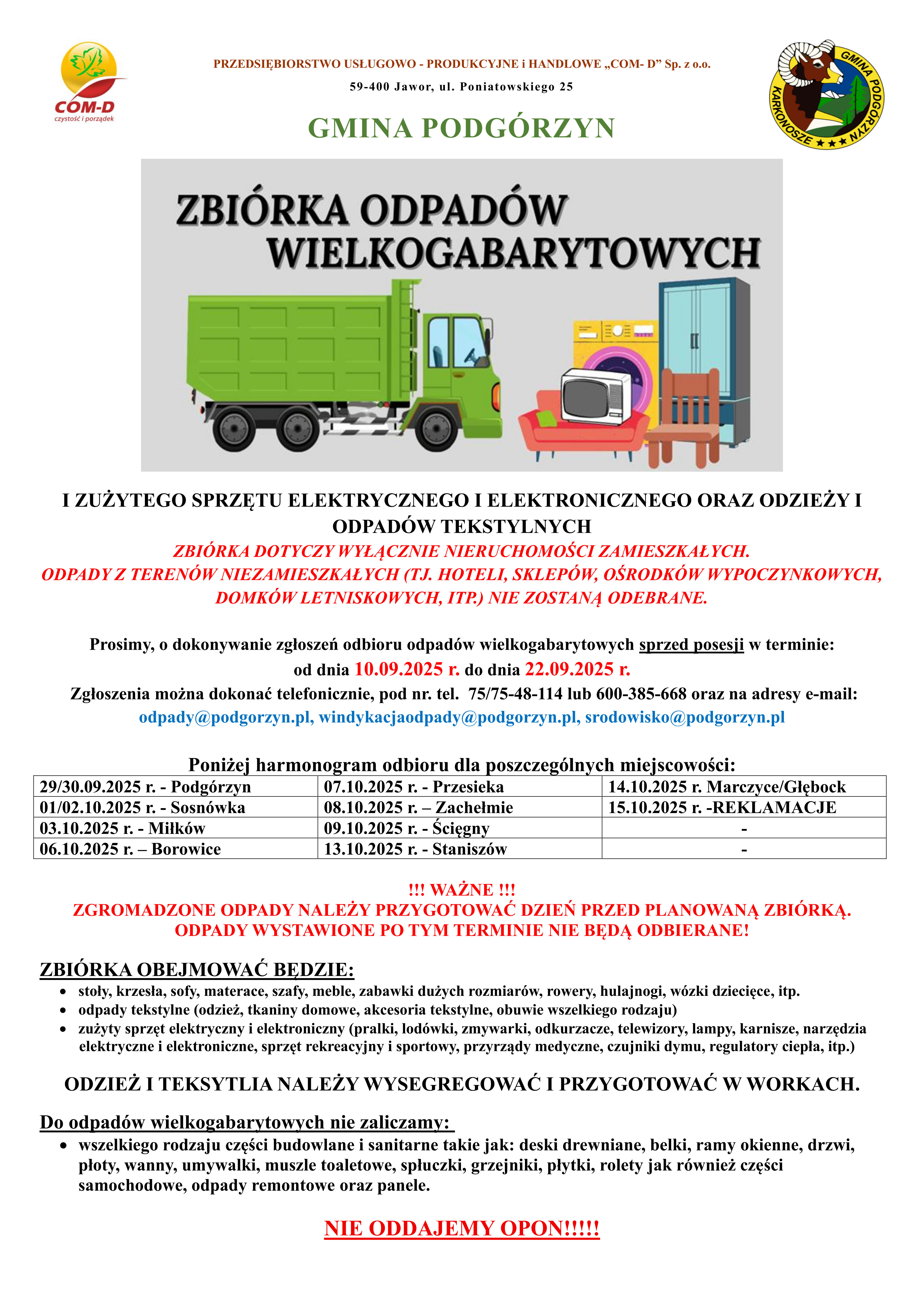 Zbiórka odpadów: wielkogabarytów i zużytego sprzętu elektrycznego i elektronicznego - jesień 2025