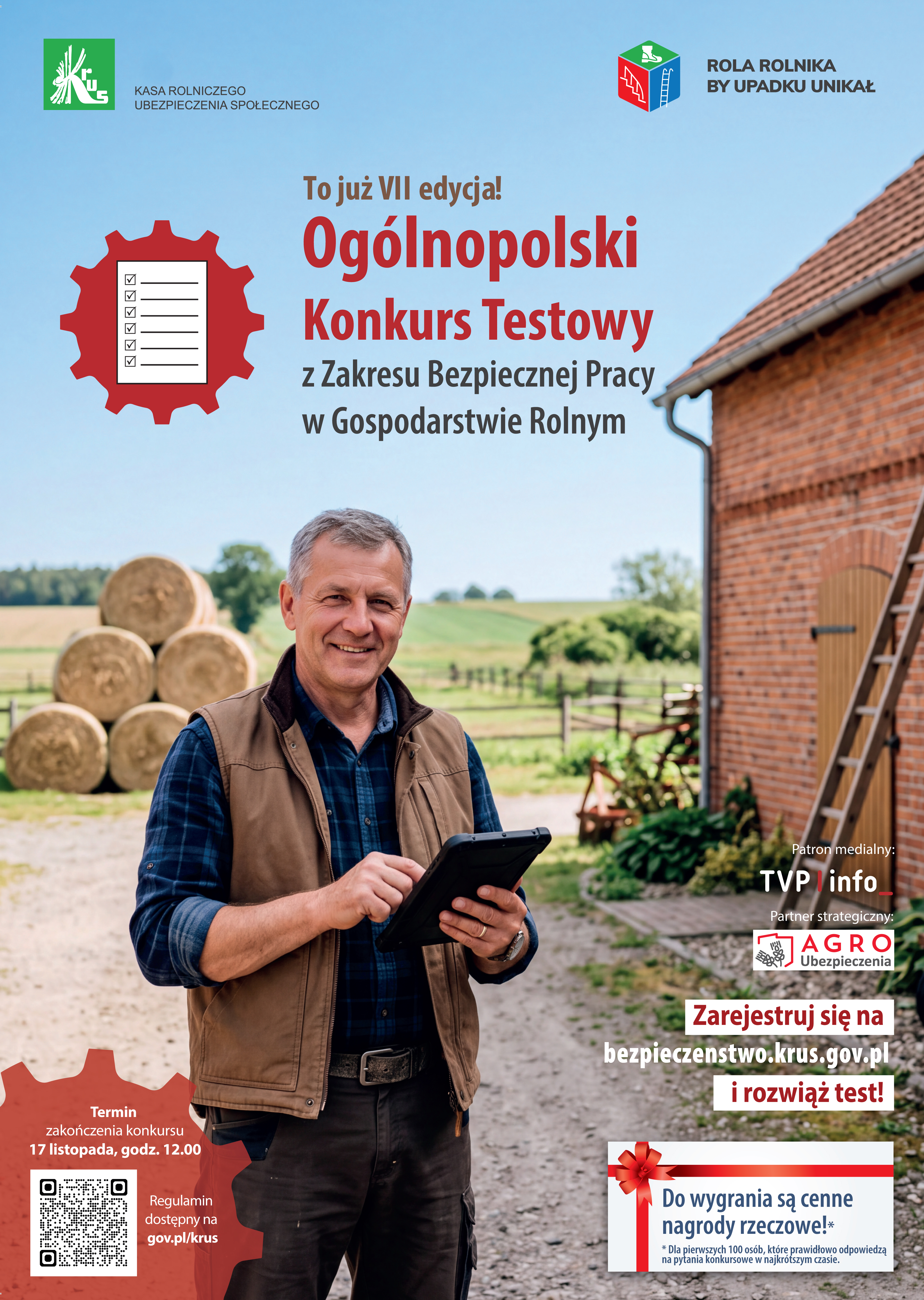 KRUS zaprasza do udziału w VII Ogólnopolskim Konkursie Testowym „Rola rolnika, by upadku unikał”