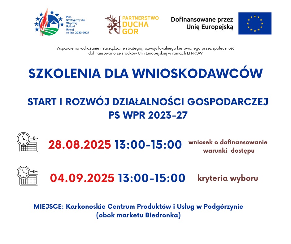Informacja dot. szkoleń dla wnioskodawców zainteresowanych rozpoczęciem oraz rozwojem działalności gospodarczej PS WPR 2023-2027.